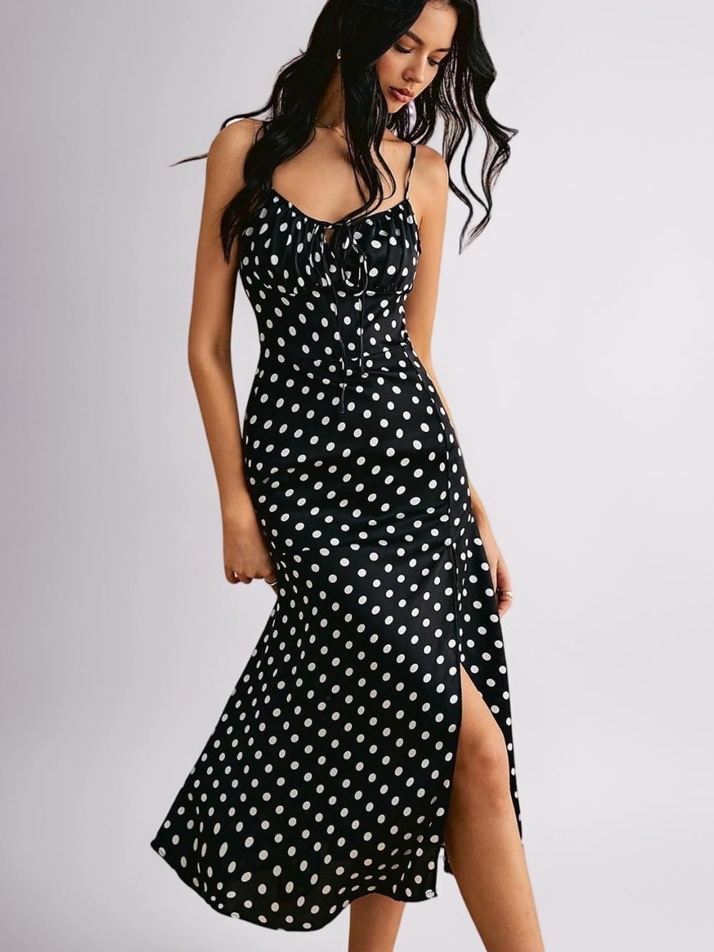 Sleeveless Black Polka Dot Midi Dress